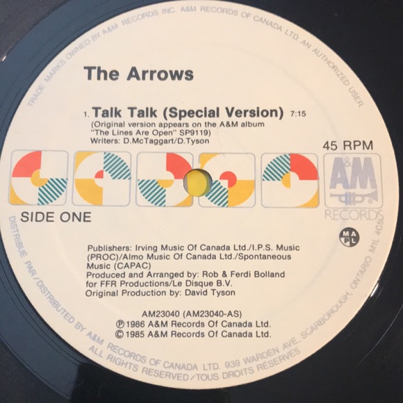 3/$30 The Arrows “Talk Talk” remix 12” maxi vintage vinyl 80’s dance music - Picture 3 of 4